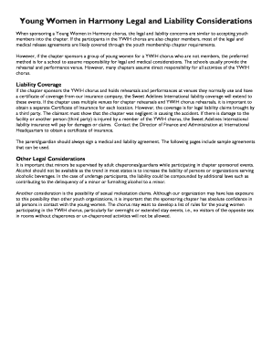Young Women in Harmony Legal and Liability Agreement