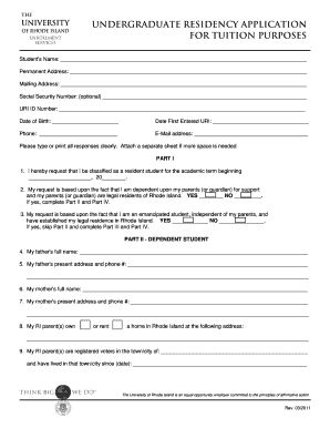 Undergraduate Residency Application for Tuition Purposes