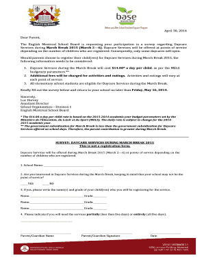 March Break Daycare Services Survey