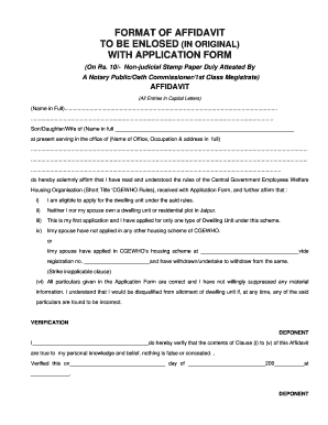 Affidavit for Central Government Employees Welfare Housing