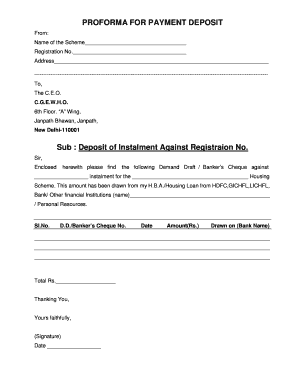 Proforma for Payment Deposit