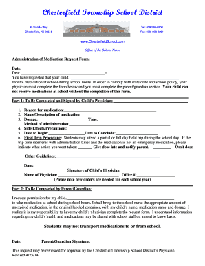 Administration of Medication Request Form