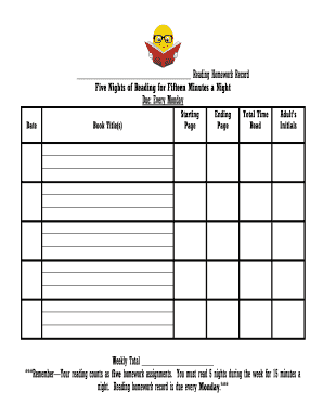 Reading Homework Record