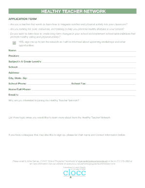 Healthy Teacher Network Application Form