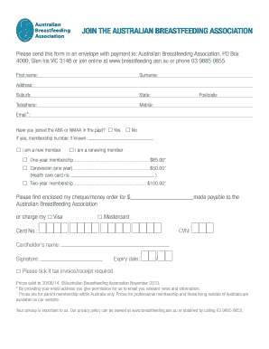 Australian Breastfeeding Association Membership Form