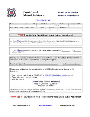 Coast Guard Retired Pay Allotment Authorization