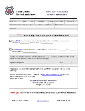 Coast Guard Mutual Assistance Allotment Authorization