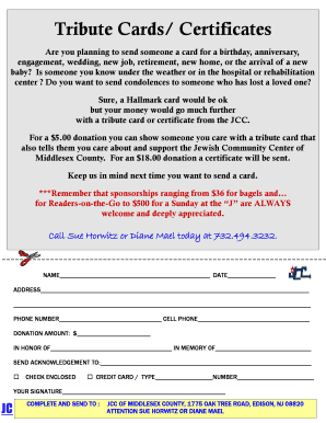 Tribute Card Donation Form