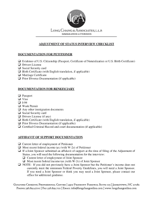 Adjustment of Status Interview Checklist