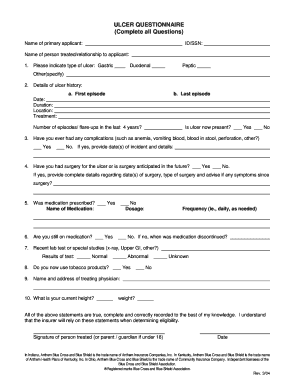 Ulcer Questionnaire