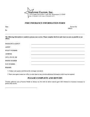 Fire Insurance Information Form