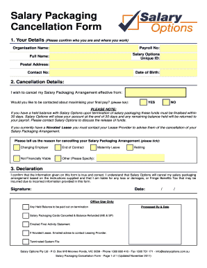 Salary Packaging Cancellation Form