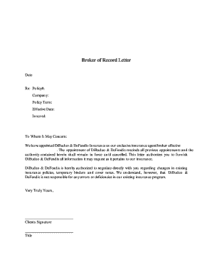Broker of Record Letter