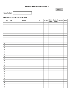 Personal Climbing Experience Form