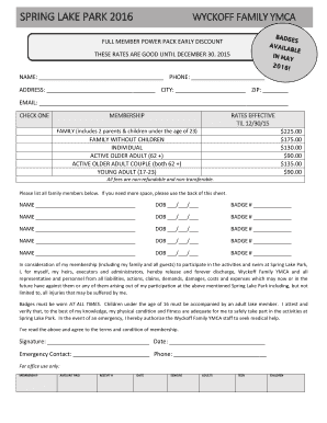 Spring Lake Park YMCA Membership Application
