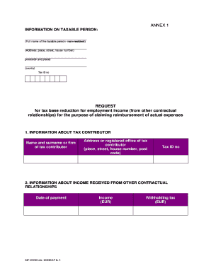 Slovenia Tax Base Reduction Request Form