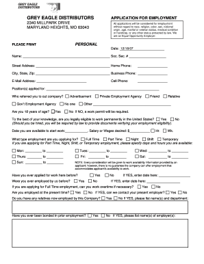 Grey Eagle Distributors Employment Application