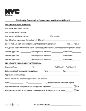 Site Safety Coordinator Employment Verification Affidavit