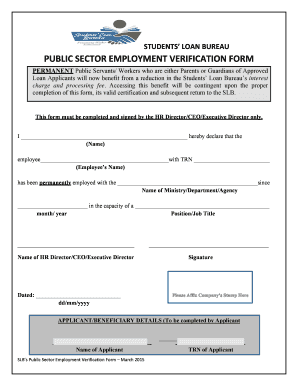 Students' Loan Bureau Public Sector Employment Verification Form