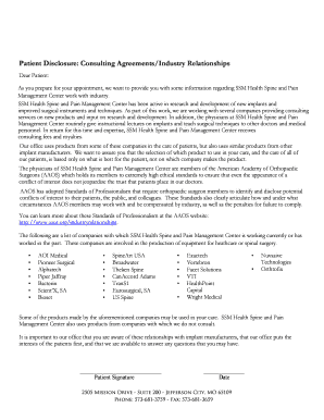 Patient Disclosure Form for Industry Relationships