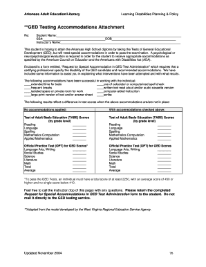 GED Testing Accommodations Attachment