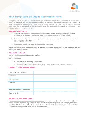 Lump Sum on Death Nomination Form