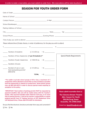 Season for Youth Order Form
