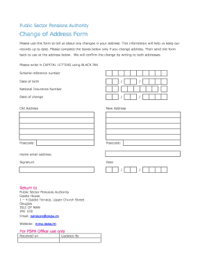 Public Sector Pensions Authority Change of Address Form