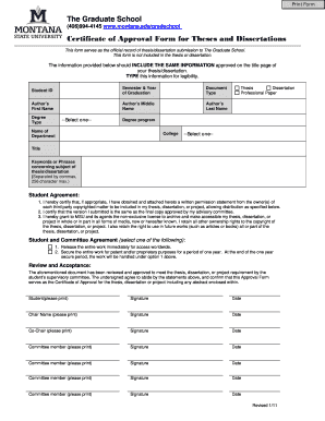 Certificate of Approval Form for Theses and Dissertations