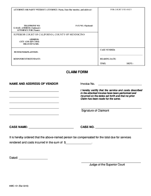 California Claim Form