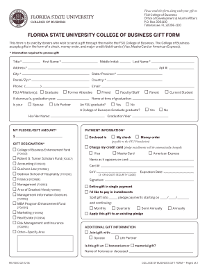 Florida State University College of Business Gift Form