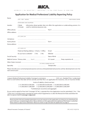Application for Medical Professional Liability Insurance