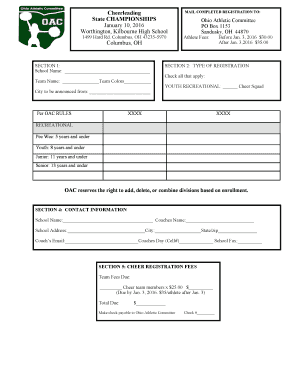 Ohio Cheerleading Championship Registration Form