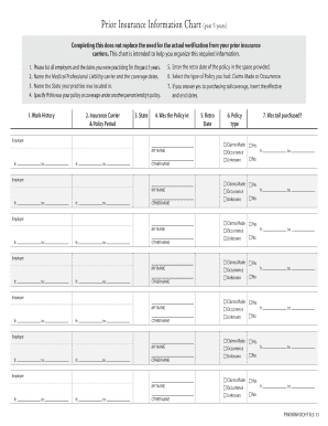Prior Insurance Information Chart