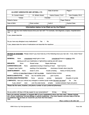Allergy Associates Follow Up Visit Questionnaire