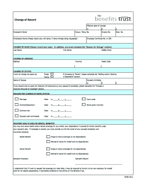 Employee Benefit Change Form