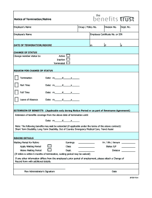 Notice of Termination/Rehire Form