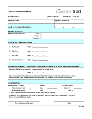 Notice of Termination/Rehire
