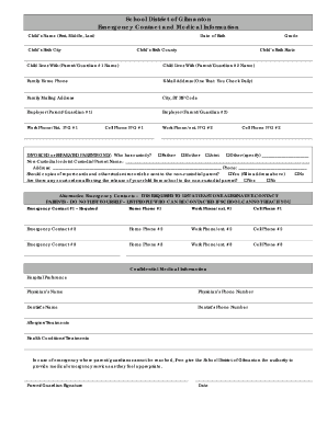 School Emergency Contact and Medical Information Form