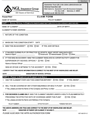 School Accident Claim Form