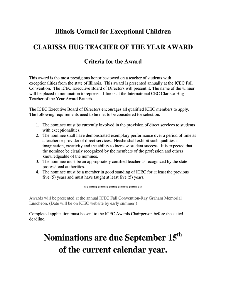 ICEC Clarissa Hug Teacher of the Year Awarddocx - illinoiscec Preview on Page 1