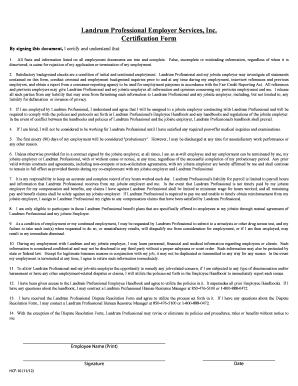 Landrum Professional Employment Certification Form