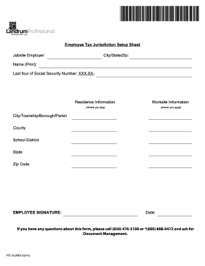 Employee Tax Jurisdiction Setup Sheet