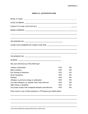 School Medical Questionnaire