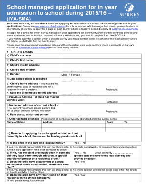 Surrey In-Year School Admission Application Form
