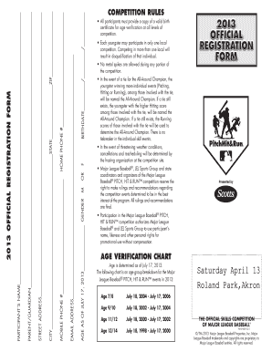 Major League Baseball Pitch, Hit & Run Registration Form