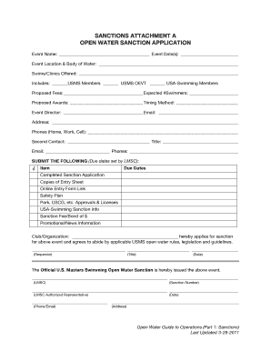 USMS Open Water Sanction Application