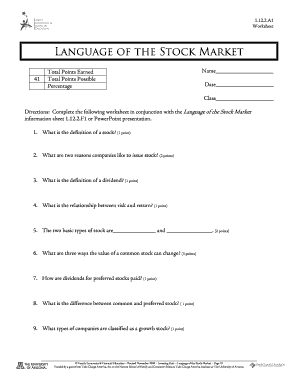 Stock Market Worksheet