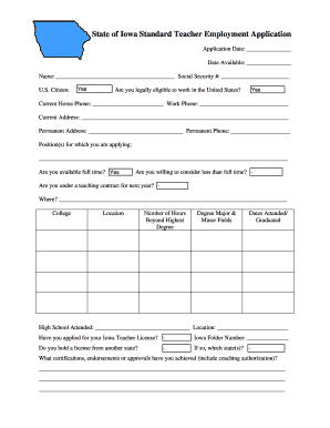 Iowa Teacher Employment Application Form