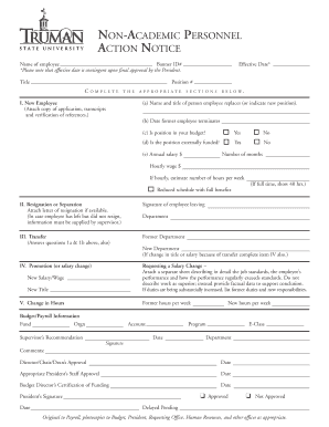 Non-Academic Personnel Action Notice